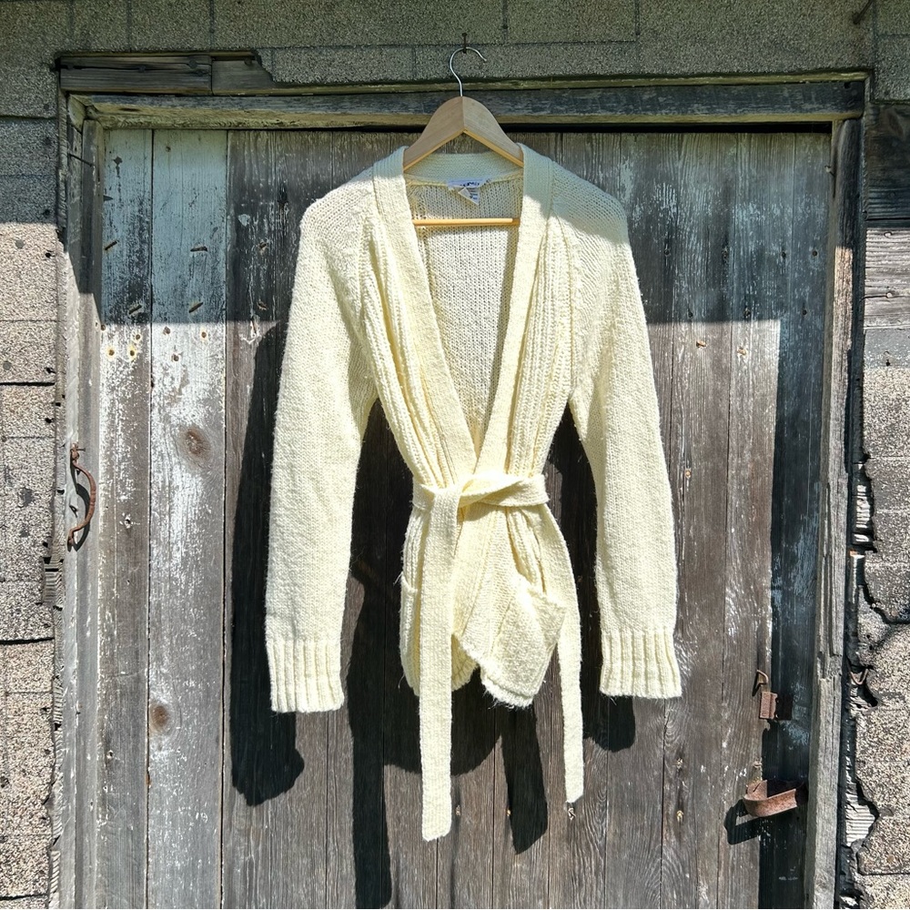 Vintage 80s Ivory Belted Sweater
